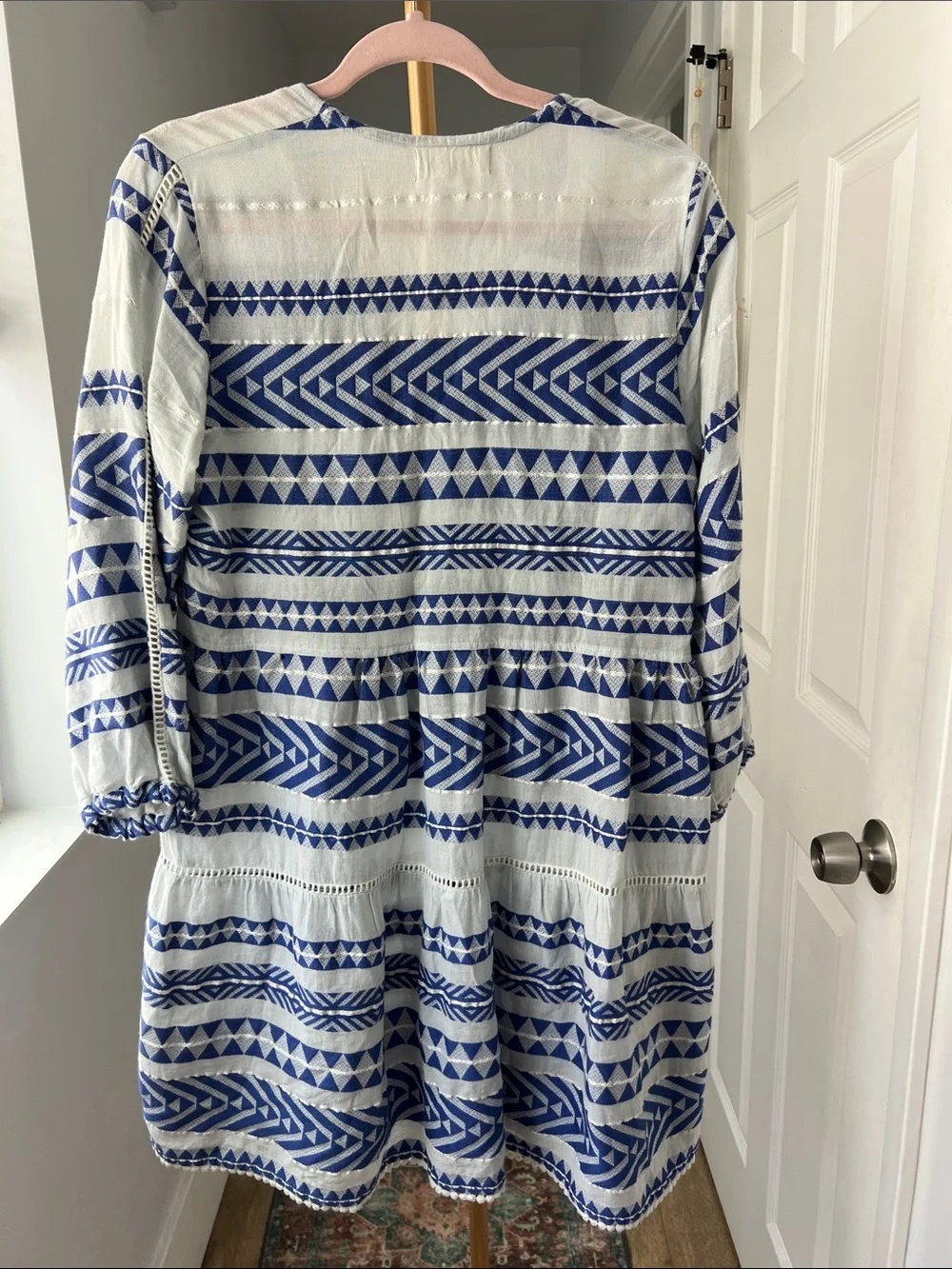 ASPIGA Long Sleeve A Line Cotton Sundress Aztec Greek Geometric S $150